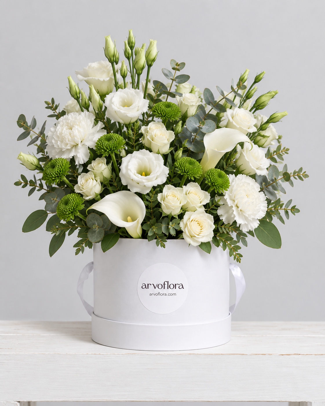 Fresh White & Green Box Posy
