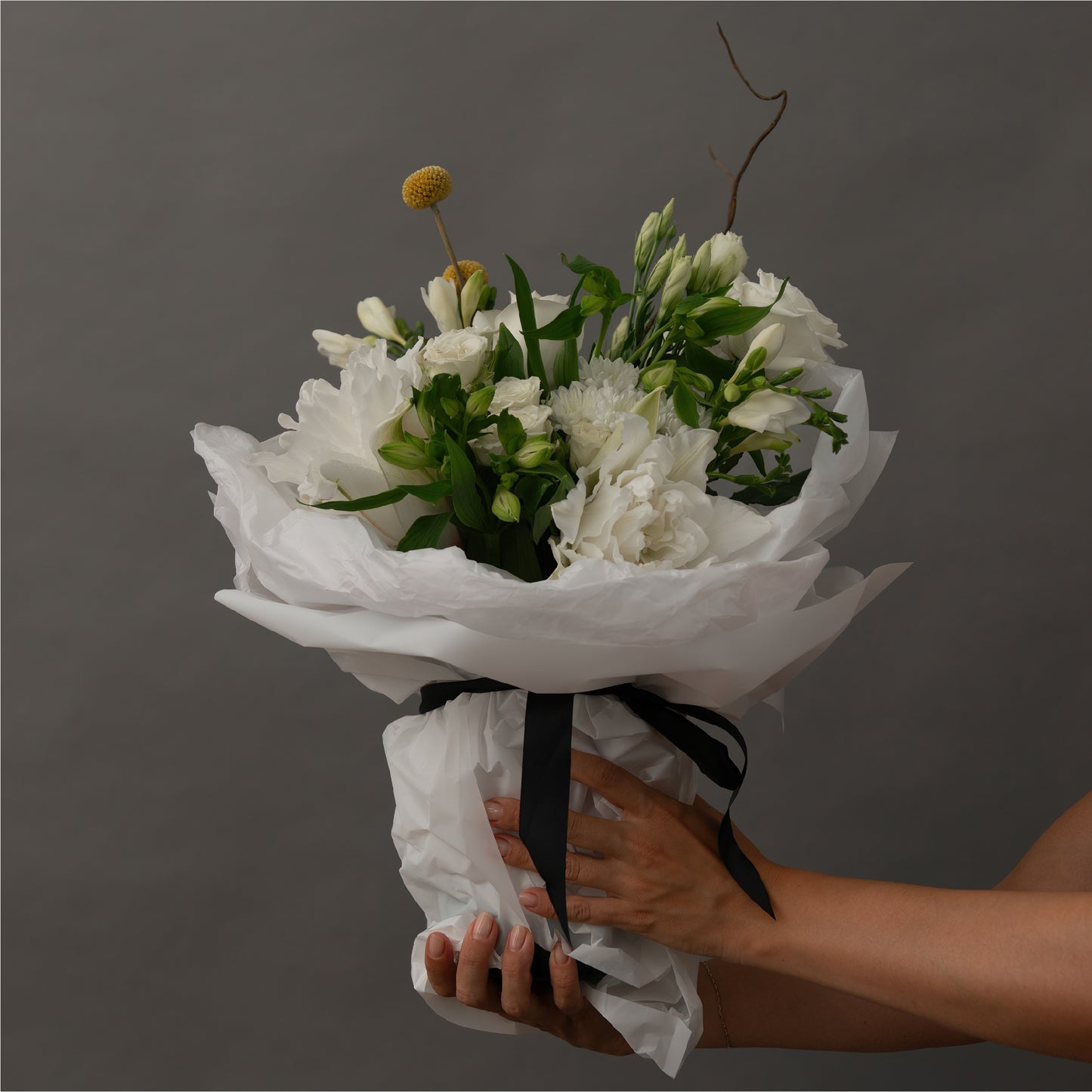 Medium Round Bouquet — White & Green