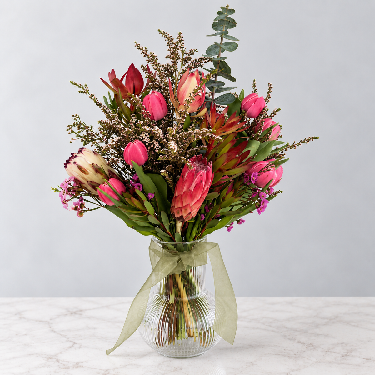 Australian natives and seasonal pink tulips