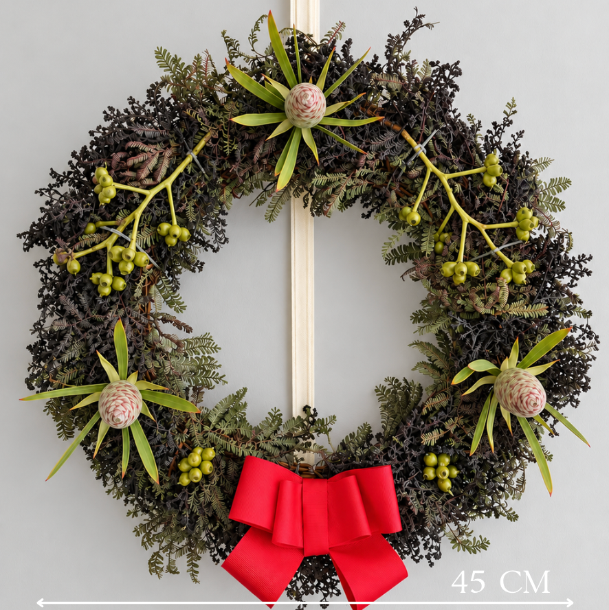 Naturally Dried Christmas Wreath with a Red Bow