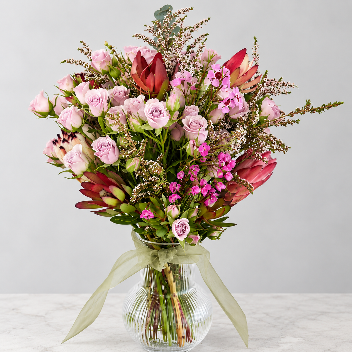 Australian Native & Blush Roses Vase