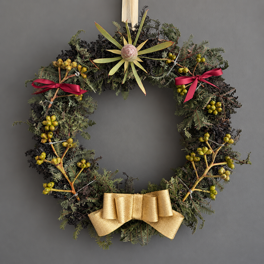Australian Native Dried Christmas Wreath with Gold Bow