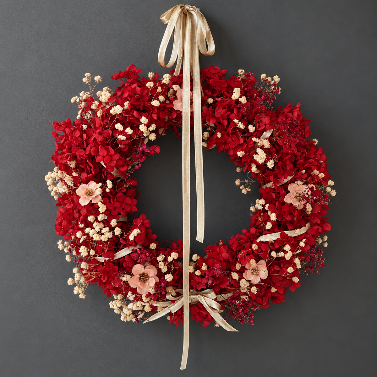 Preserved Red Hydrangea Christmas Wreath