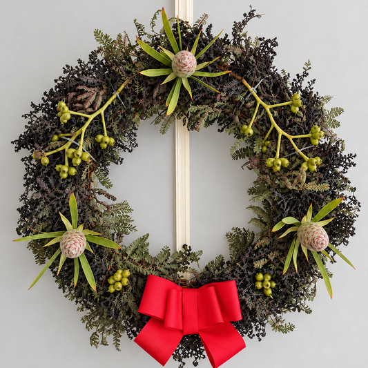 Naturally Dried Christmas Wreath with a Red Bow